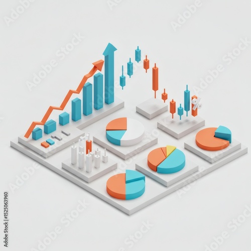 Isometric 3D Charts and Graphs Data Visualization for Business and Finance