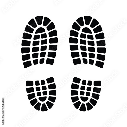 Four Black Boot Prints on White Background