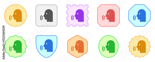 Vector person speaking, speech recognition, voice activation icon. Black, white background. Perfect for app and web interfaces, infographics, presentations, marketing, etc.