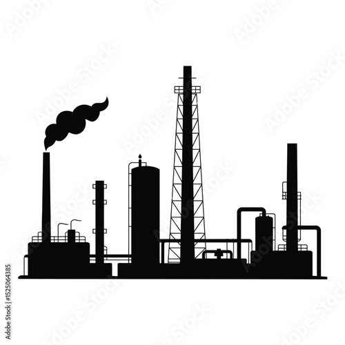 Black Silhouette of an Industrial Refinery Plant