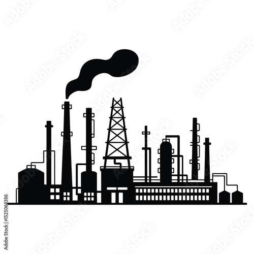 Black Silhouette of an Industrial Refinery Complex