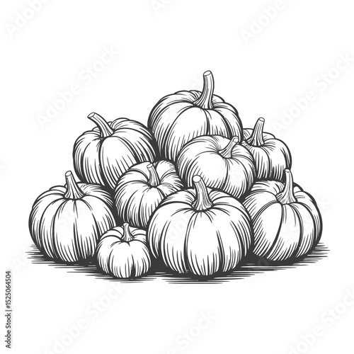 Hand Drawn Pile of Pumpkins Autumn Harvest Illustration
