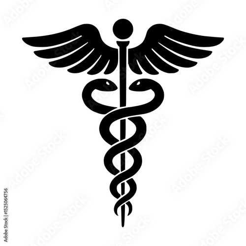 Caduceus Medical Symbol Silhouette Vector Illustration, for healthcare branding, medical logos, digital projects, educational graphics, and professional print materials.