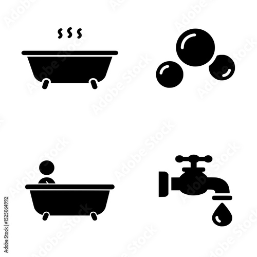 Relaxing Bath & Self-Care Ritual Vector Icon Set