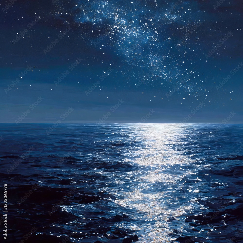 Fototapeta premium Glimmering Blue Water Under a Starry Night Sky