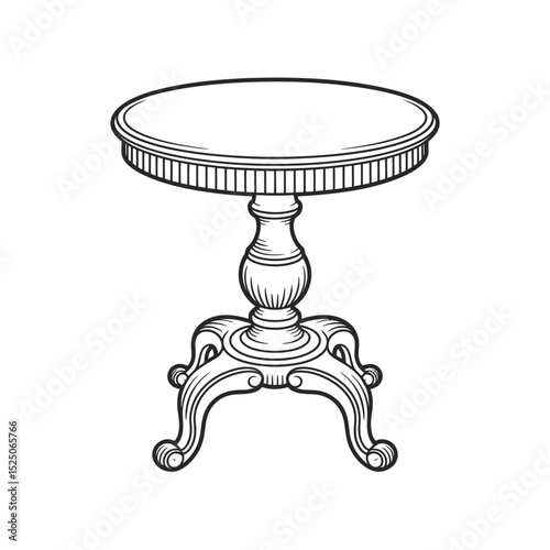 Elegant Round Pedestal Table Vintage Design Illustration