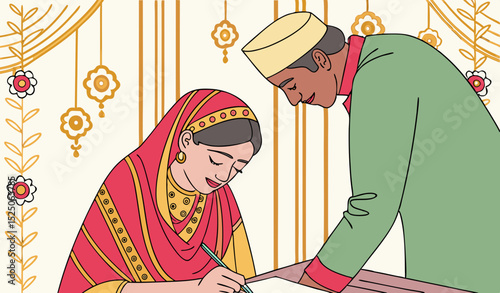 Pakistani Muslim bridal sign wedding contract     