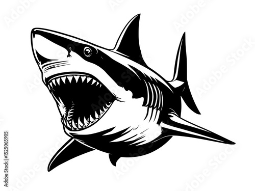 illustration of a shark's head positioned at the center of the frame