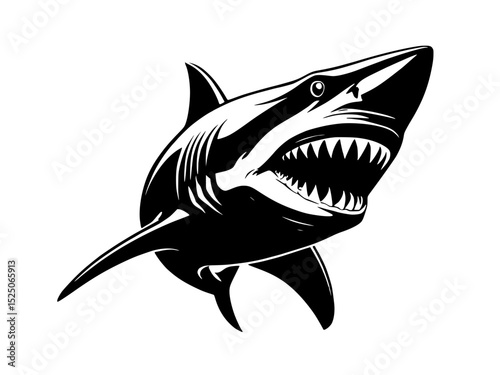 illustration of a shark's head positioned at the center of the frame