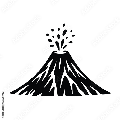 Simple Black Volcano Erupting Icon Illustration