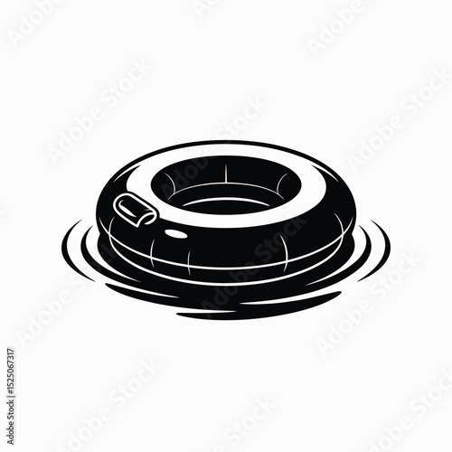Black and White Illustration of Inflatable Swim Ring in Water