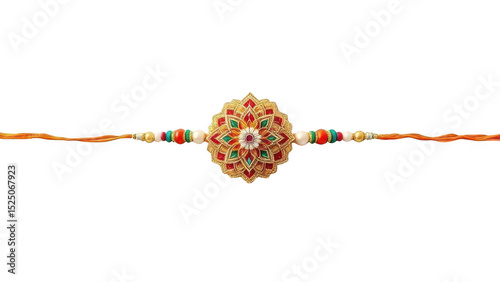 Intricate Rakhi: Capturing the essence of a Rakhi, this close-up shot showcases an ornate, bejeweled Rakhi, a symbol of sibling love and protection, against a clean backdrop.