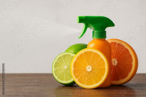 Refreshing Citrus Spray Bottle with Lime Orange and Grapefruit Slices Natural Cleaning Product Healthy Lifestyle Vitamin C Juicy Fruits Summertime Bright Colors Zesty Aroma Kitchen Cleaning Home      