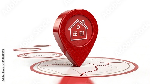 Real Estate Location Pin with House Icon on Map Path Representing Property Search and Home Location Concept
