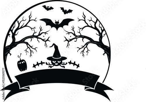 Halloween Party Banner with Pretty Witch in Moonlight

