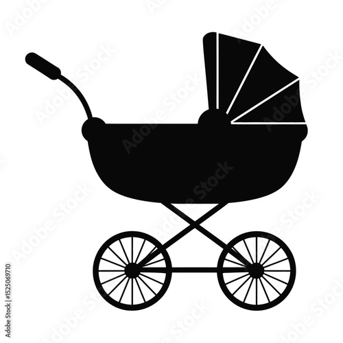 Classic Black Silhouette Baby Carriage Illustration