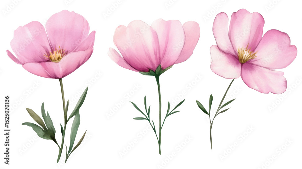 Obraz premium Pink beautiful flowers on white background