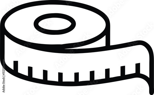 Black line art tape measure icon illustration