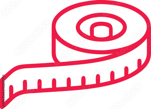 Red line art tape measure icon illustration
