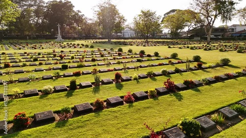 War cemetery in kanchanaburi final resting place for pows killed building thailand's infamous death railway during world war ii, Thailand.