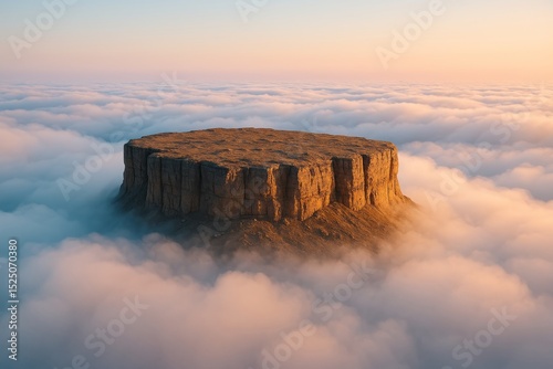 Majestic Mountain Peak Above Cloudscape Dramatic Sunrise Golden Hour Breathtaking View Serene Landscape Peaceful Atmosphere Tranquil Scene Natural Beauty Stunning Scenery Aerial Photography High      