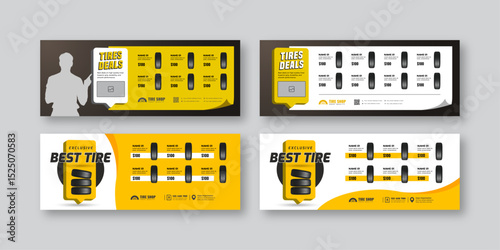 Tire sale banner for social media with car wheel vector | Auto repair and vehicle service promotional design | Tire shop Facebook cover