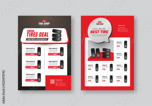 Professional tire shop flyer template for product advertising | Vehicle service and wheel replacement promotional poster