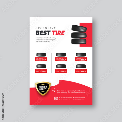 Special tire sale flyer design with vector wheel and pricing layout | Automotive repair and car service promotion poster