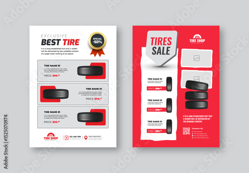 Tire sales flyer with pricing layout and discount graphics | Automotive repair flyer for vehicle maintenance and wheel shop