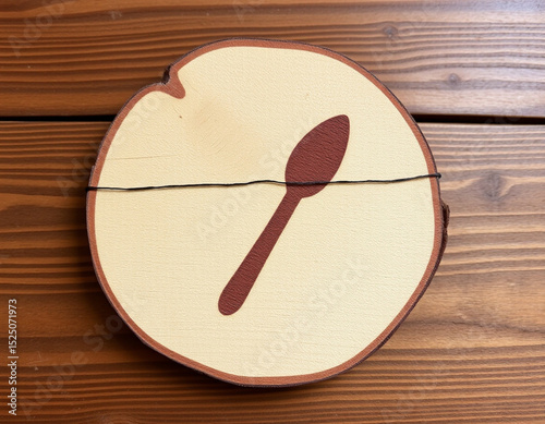 Round wooden wall decor with minimalist cutlery design, ideal for kitchen decoration or rustic interior.