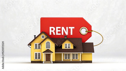 Yellow house with large red price tag labeled 