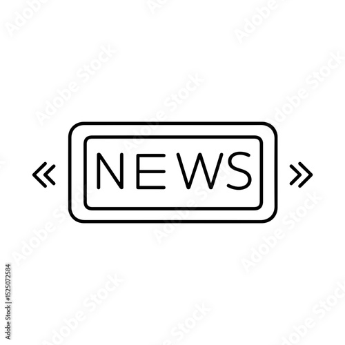 Minimalist line icon of a news ticker with arrows. Suitable for media, streaming, breaking news, television, journalism, and real-time broadcast UI design
