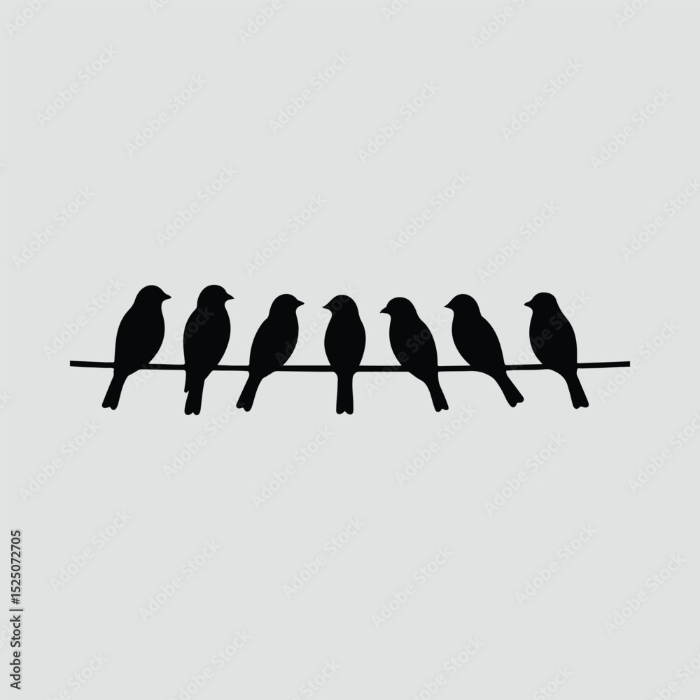 Obraz premium Silhouette birds sitting on a wire Flat Design Vector Illustration