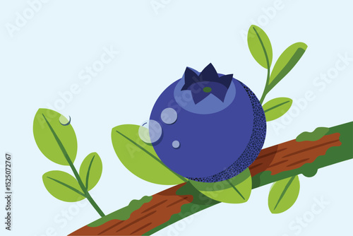 Fresh Blueberry on Branch A Vibrant Flat Vector Illustration