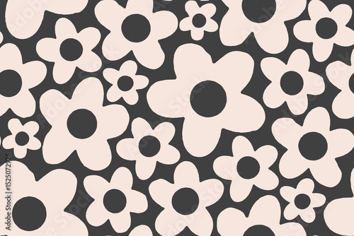 Vector Retro seamless abstract simple geometric floral pattern. Vintage geometric pattern of abstract flowers in 60s style.