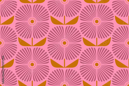 Vector Retro seamless abstract geometric floral pattern. Vintage geometric pattern of abstract flowers in 60s style.