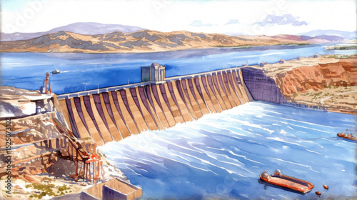 Dreamy cartoon dam design postcard background image