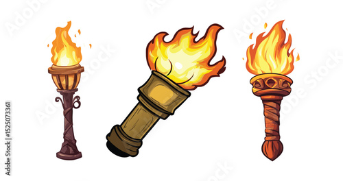 Flaming Torches Pixel Art Game Assets Fire Light Illustration