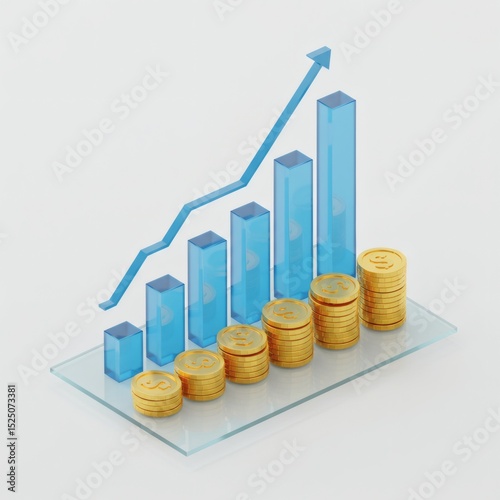 Financial Growth Upward Trend of Investment and Profit Increase Shown in 3D Render