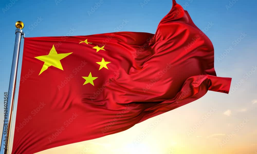 chinese flag waving with bright red color and yellow stars representing china’s national identity and pride