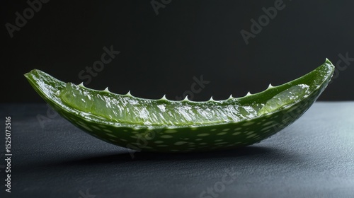Fresh Aloe Vera Leaf with Gel on Dark Surface for Natural Remedies