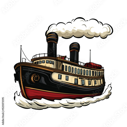 Vintage Steamship Illustration Classic Vessel Artwork
