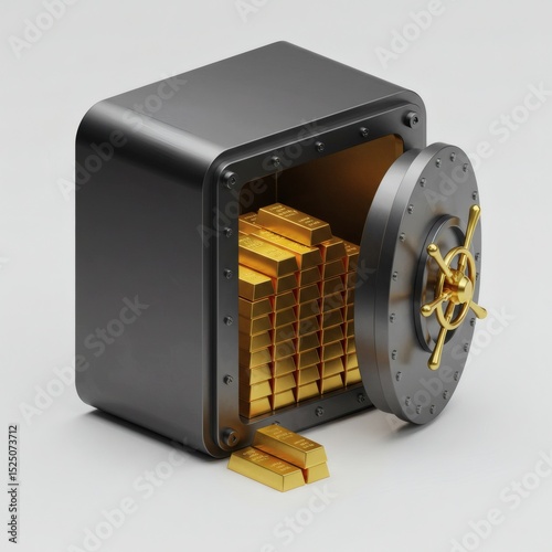 Secure Gold Bullion Storage A 3D Rendering of a Safe Filled with Gold Bars