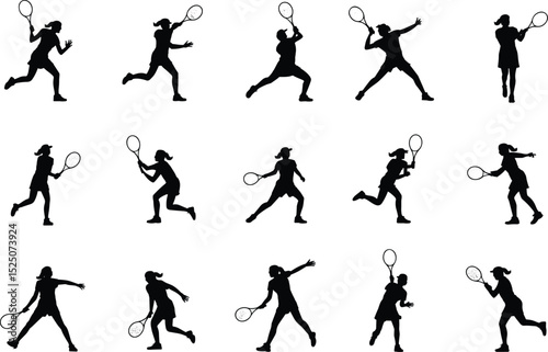 Wallpaper Mural Silhouette Icons of Women Playing Tennis: Various Strokes and Movements for Sports Design Torontodigital.ca