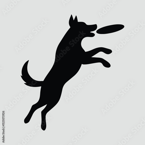 Silhouette Dog catching frisbee jumping playing Illustration Vector