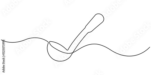 Hand drawn ladle, Continuous one single line drawing Kitchen ladle Kitchen tools icon vector illustration concept, Soup ladle one continuous line drawing, Vector continuous one single line drawing.