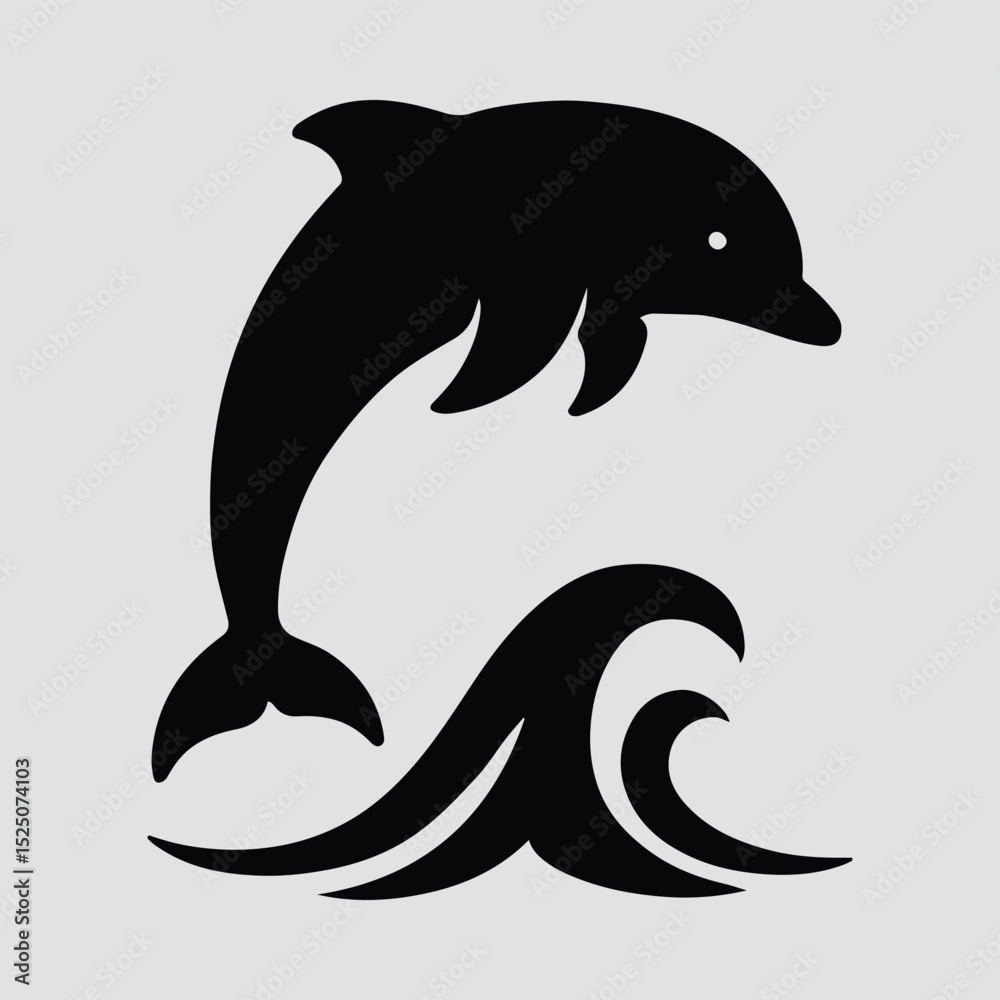 Fototapeta premium Silhouette dolphin jumping over waves flat design Vector Illustration