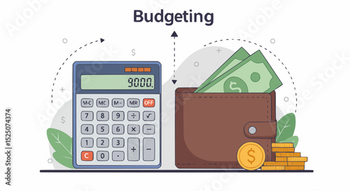 calculator and money on white background
