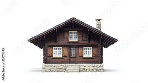 Traditional Wooden House Model with Detailed Architecture and Features