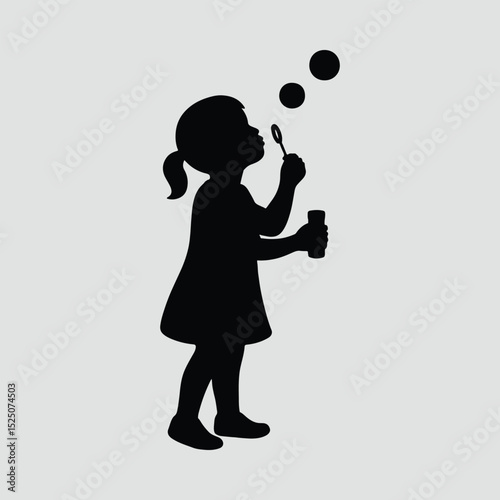 Silhouette girl blowing bubbles simple style Illustration Vector